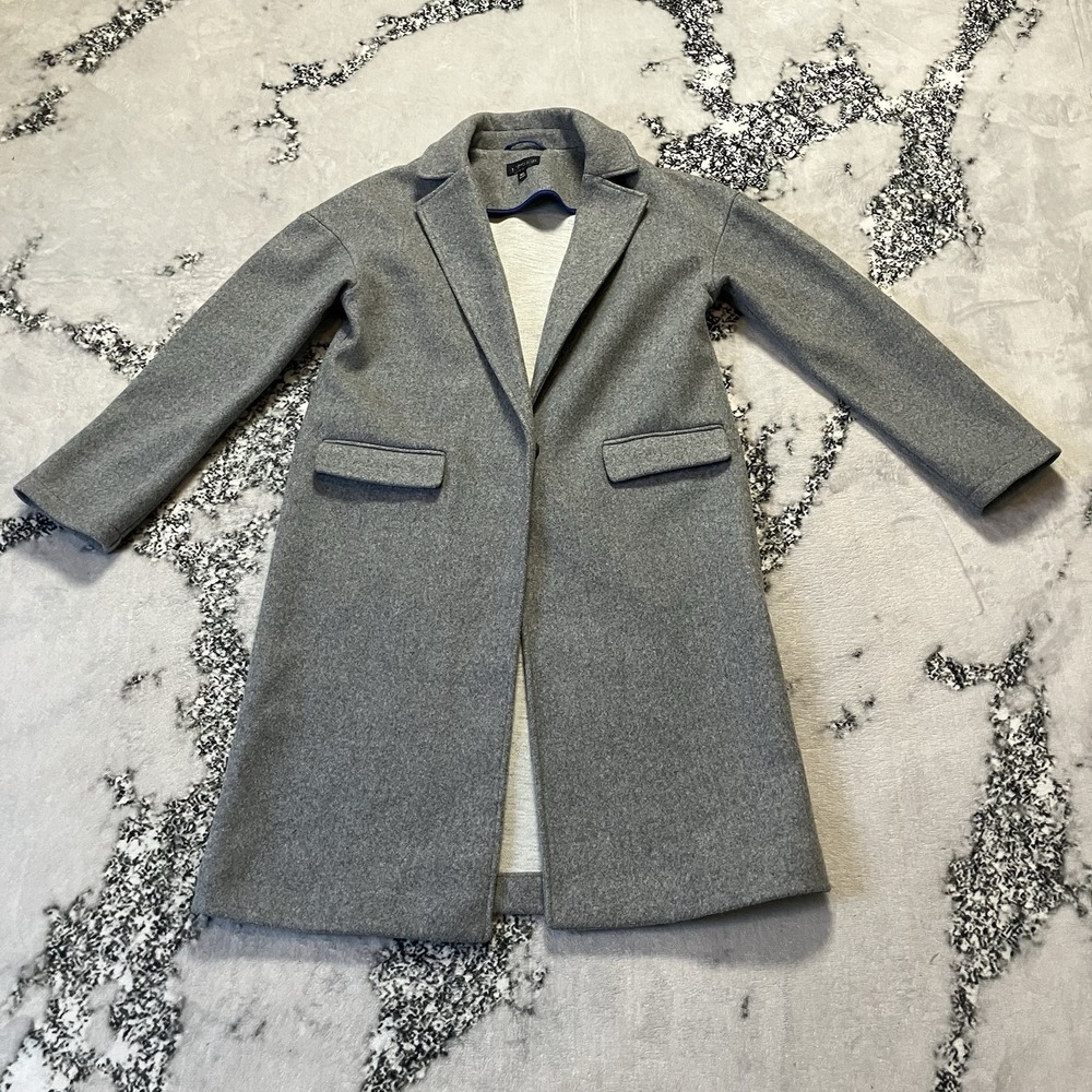Topshop Gray Wool Blend Long Coat Womens Size 2 Tailored Notch Lapel